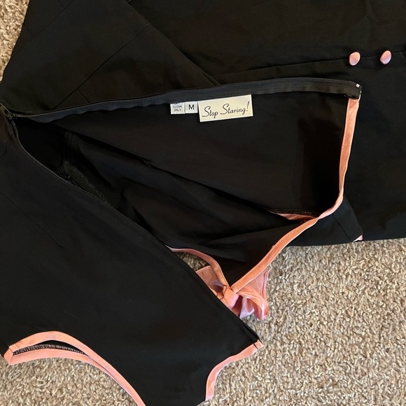 Stop Staring! Retro 30's 40’s 50’s Bombshell Dress Black With Pink Trim bow M - Picture 6 of 9